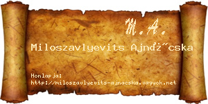Miloszavlyevits Ajnácska névjegykártya
